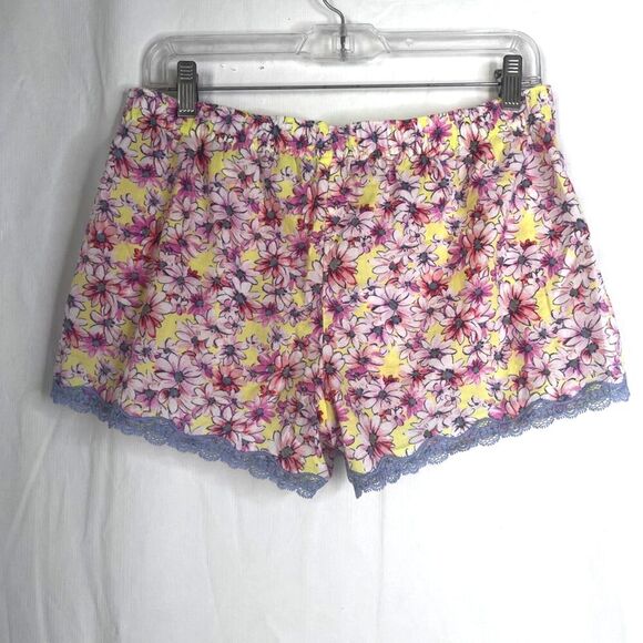 Victorias Secret Lace Trim Pajama Sleep Shorts Sz Small Ribbon Tie Floral Print - Picture 4 of 8